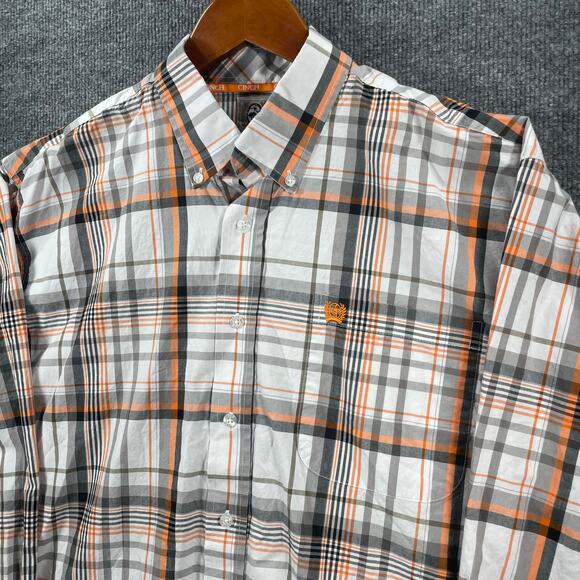 Cinch Button Down Western Shirt Men's Medium Orange/Black/White Plaid Cowboy - Picture 2 of 10